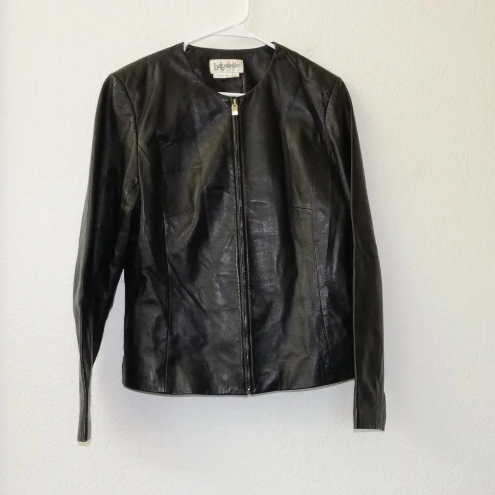 Bagatelle Black Leather Jacket Size Large Full Zip - Picture 3 of 14